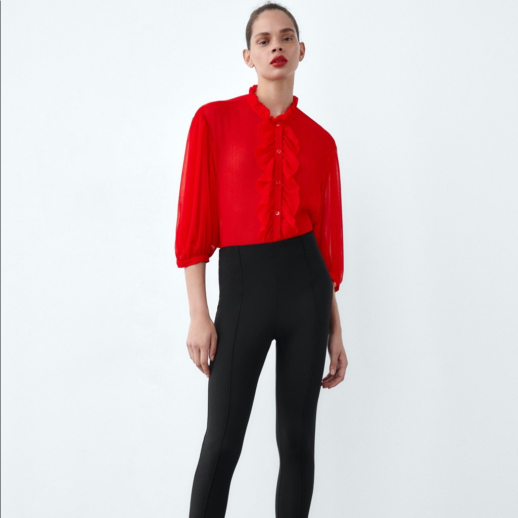 Zara Semi-Sheer Blouse With Ruffles
